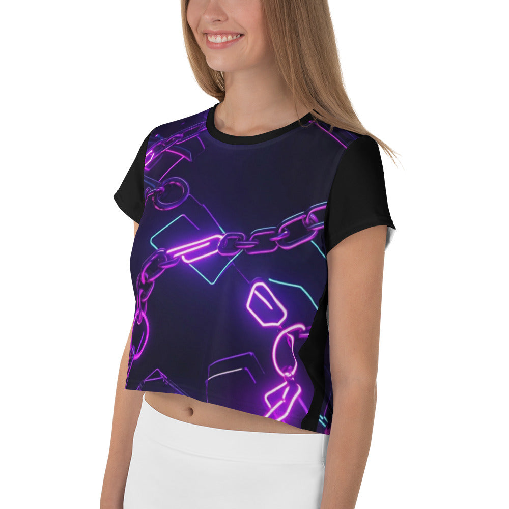 AI Neon Chain Print Crop Tee