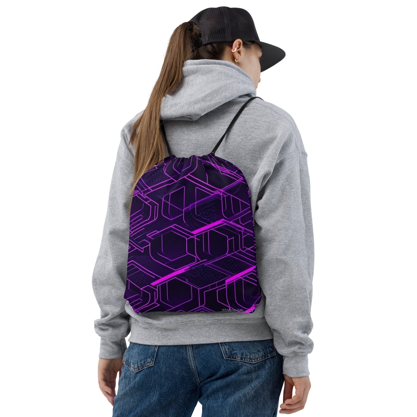 Abstract Neon print Drawstring bag