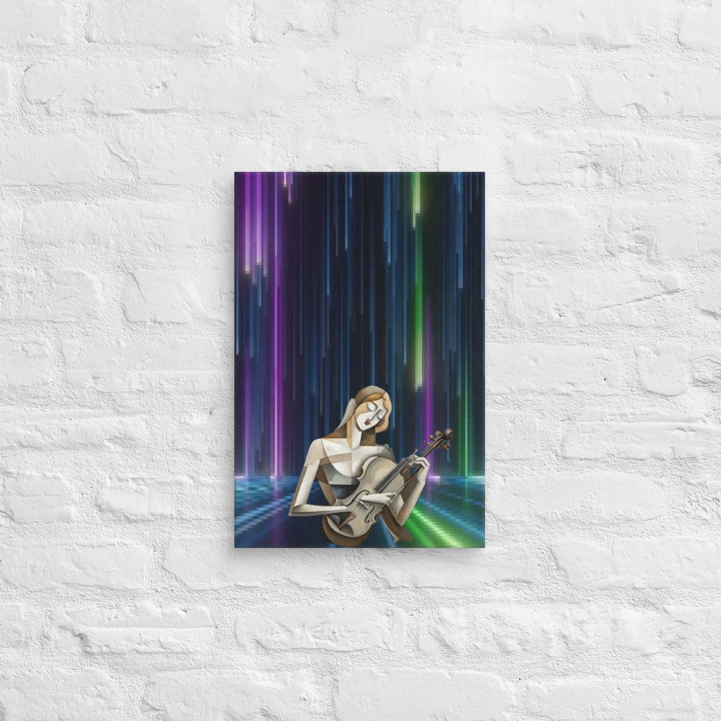 AI fusion Art canvas - Cubism and neon rain
