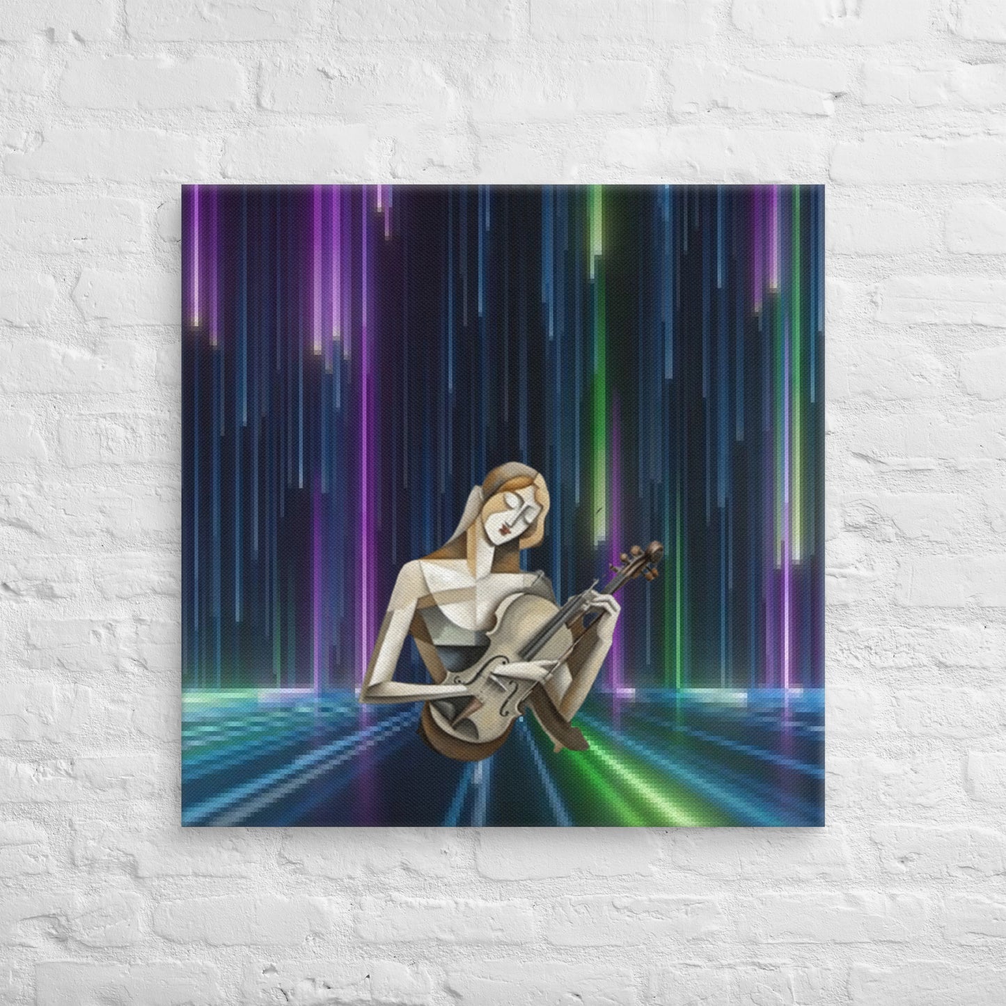 AI fusion Art canvas - Cubism and neon rain