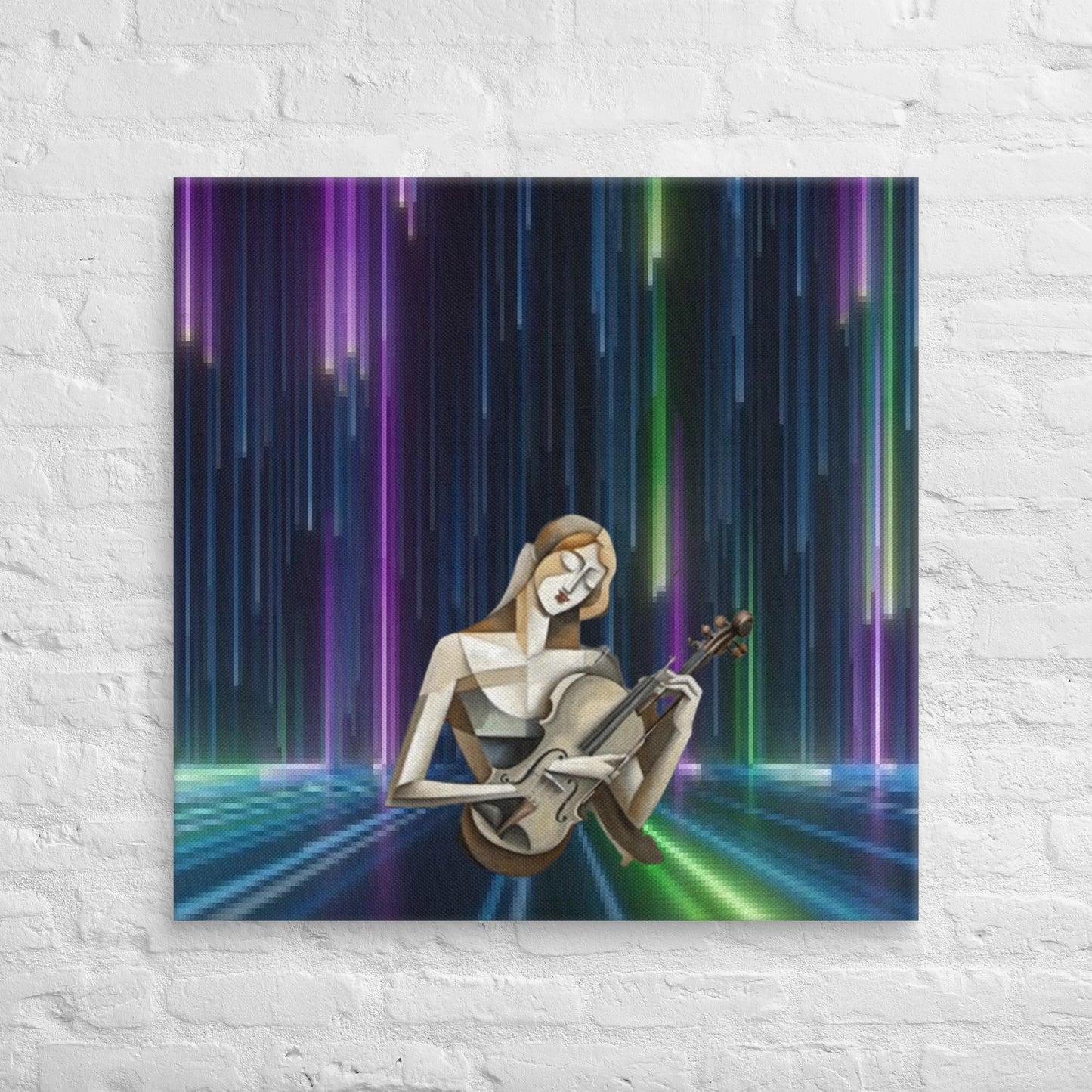 AI fusion Art canvas - Cubism and neon rain
