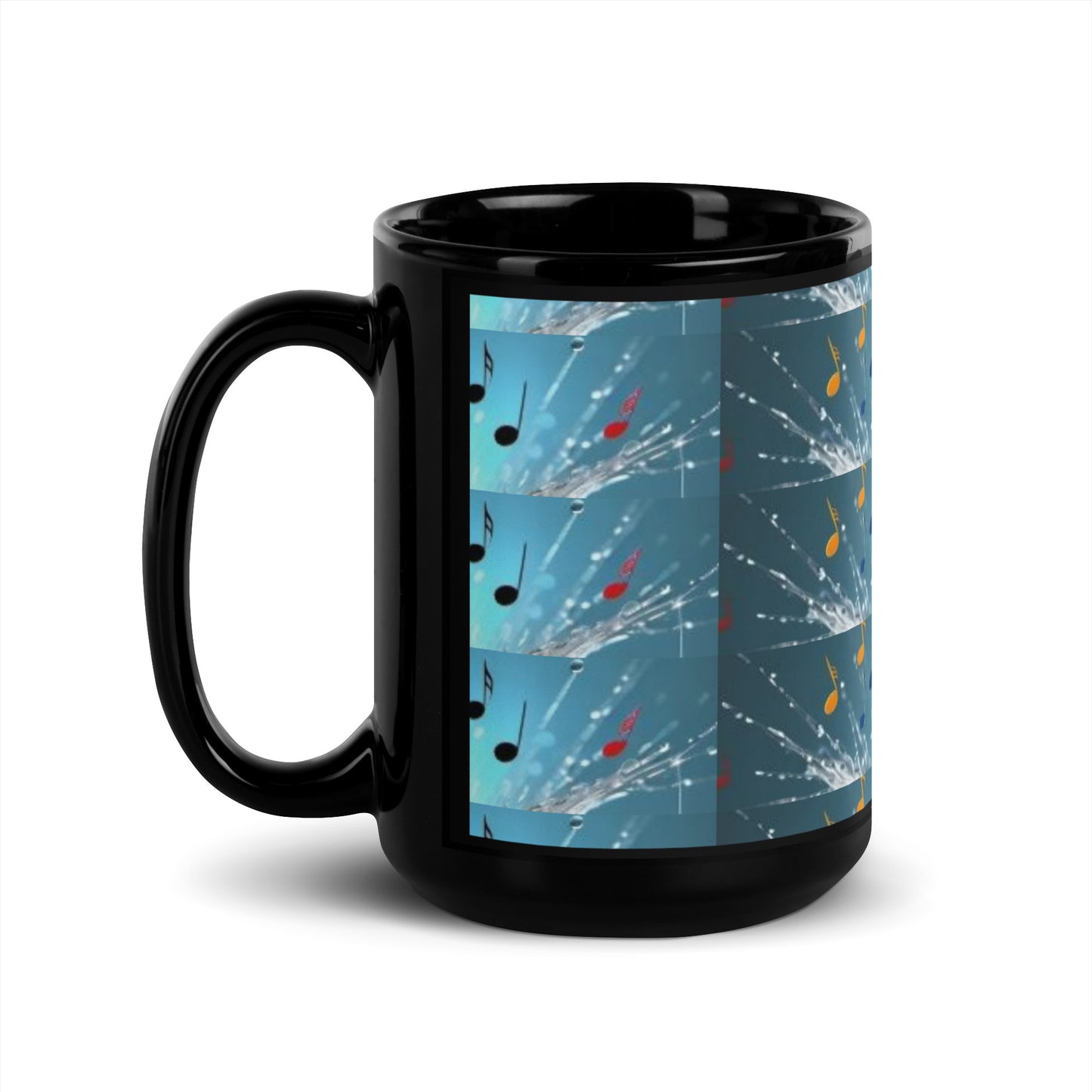 Music Notes Black Glossy Mug